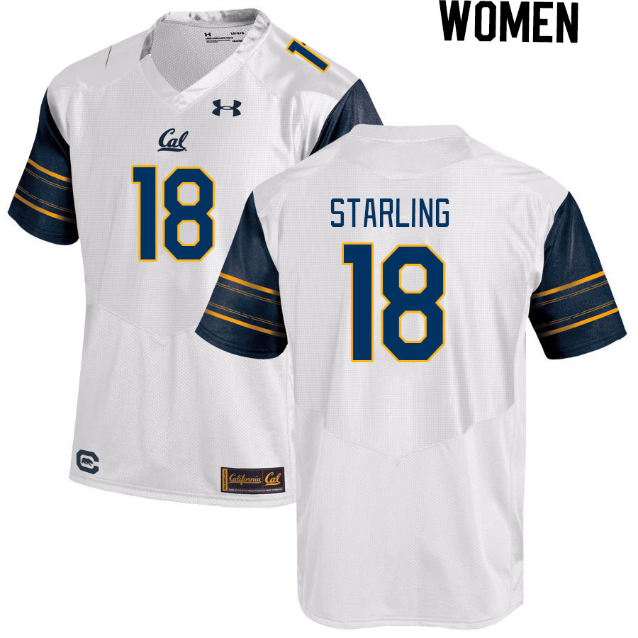 Women #18 Mason Starling California Golden Bears College Football Jerseys Stitched Sale-White - Click Image to Close